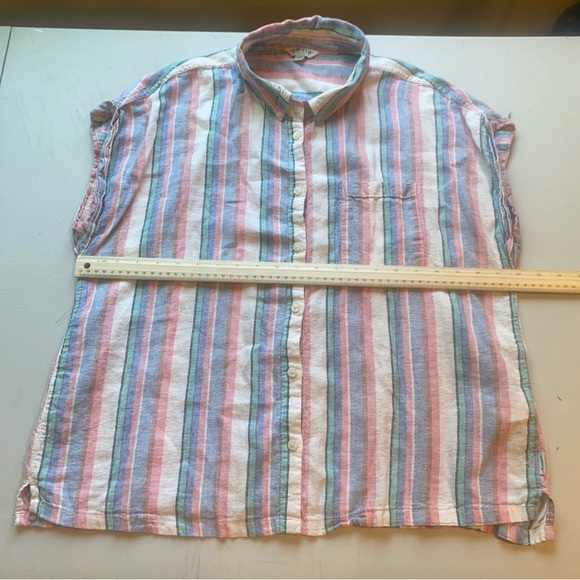 Orvis Linen Rayon Striped Sleeveless Button Down Shirt Size Large - Picture 4 of 12